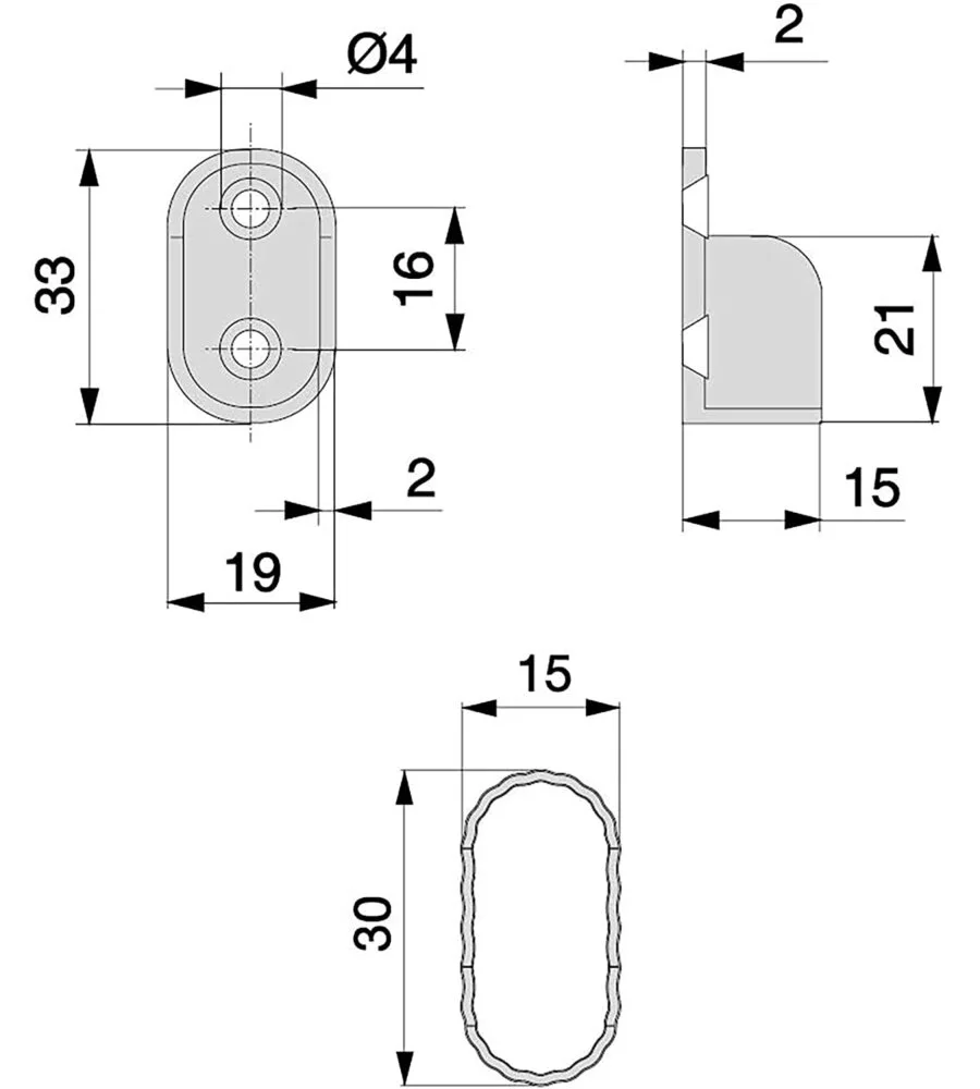 Kit bastone appendiabiti ovale con supporti, 950 mm