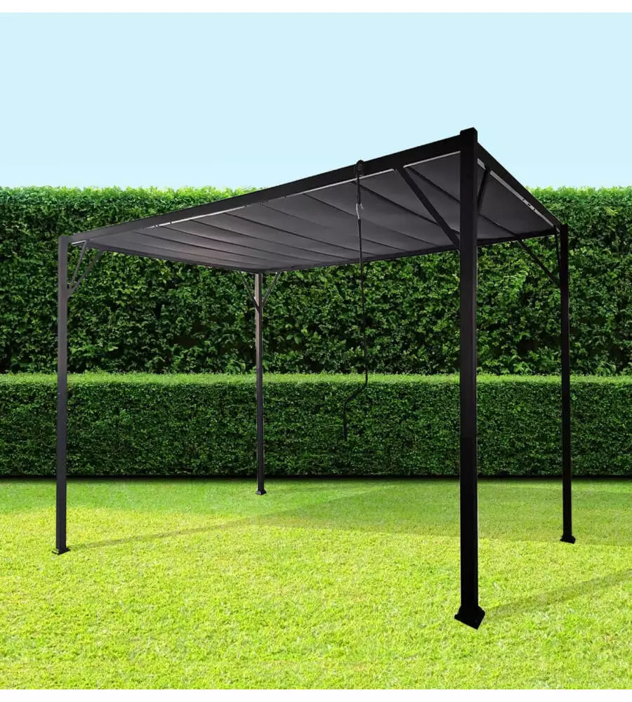 Gazebo pergola bioclimatica da esterno euro garden "louver" in acciaio grigio, 3x3 m