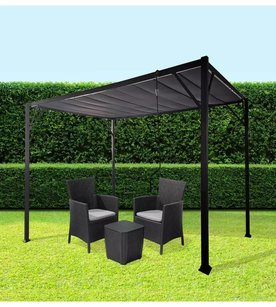 Gazebo pergola bioclimatica da esterno euro garden "louver" in acciaio grigio, 3x3 m