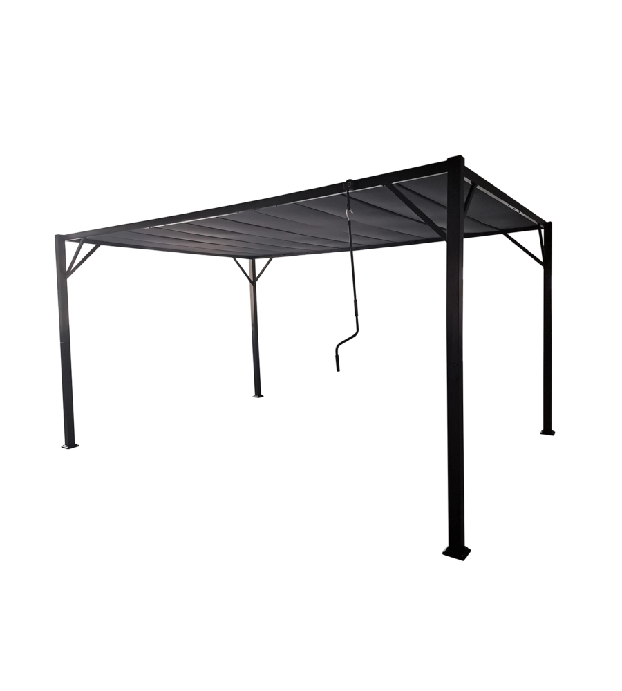 Gazebo pergola bioclimatica da esterno euro garden "louver" in acciaio grigio, 3x3 m