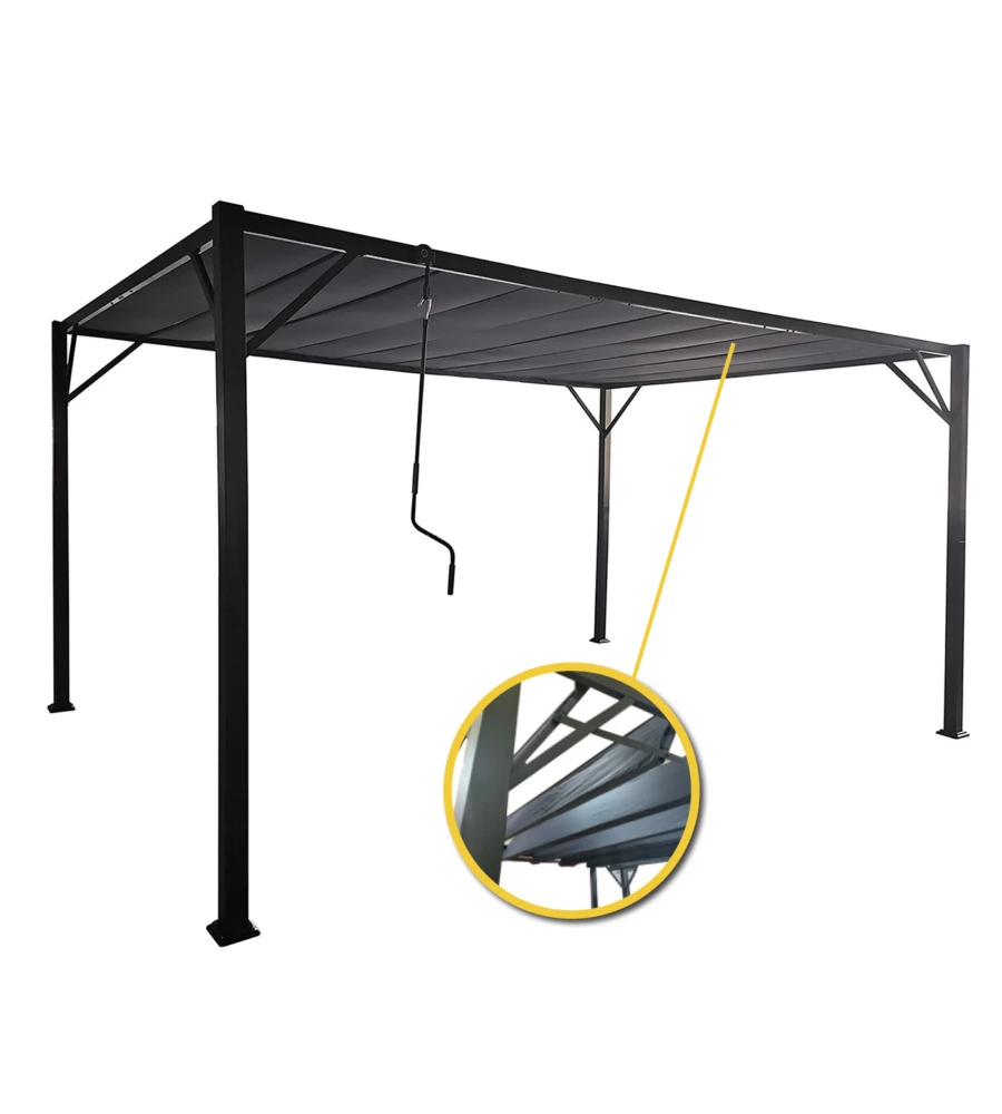 Gazebo pergola bioclimatica da esterno euro garden "louver" in acciaio grigio, 3x3 m