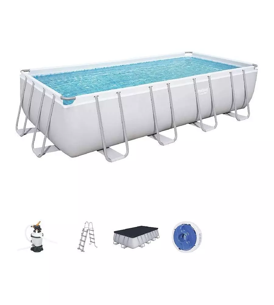 Piscina fuori terra rettangolare bestway "power steel frame" 488x244x122 cm con filtro a sabbia, scaletta e telo di copertura - cod. 56671