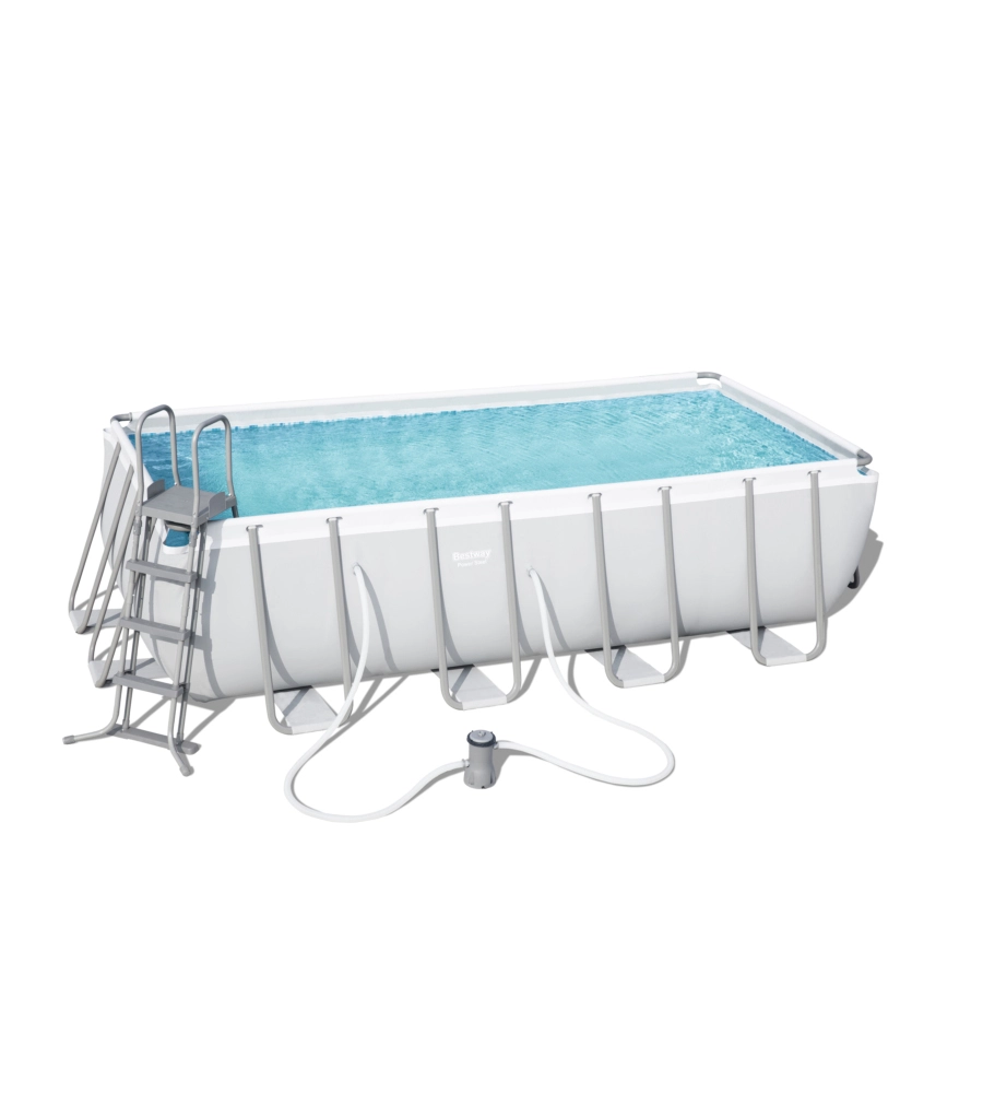 Piscina fuori terra rettangolare bestway "power steel frame" 488x244x122 cm con filtro a sabbia, scaletta e telo di copertura - cod. 56671