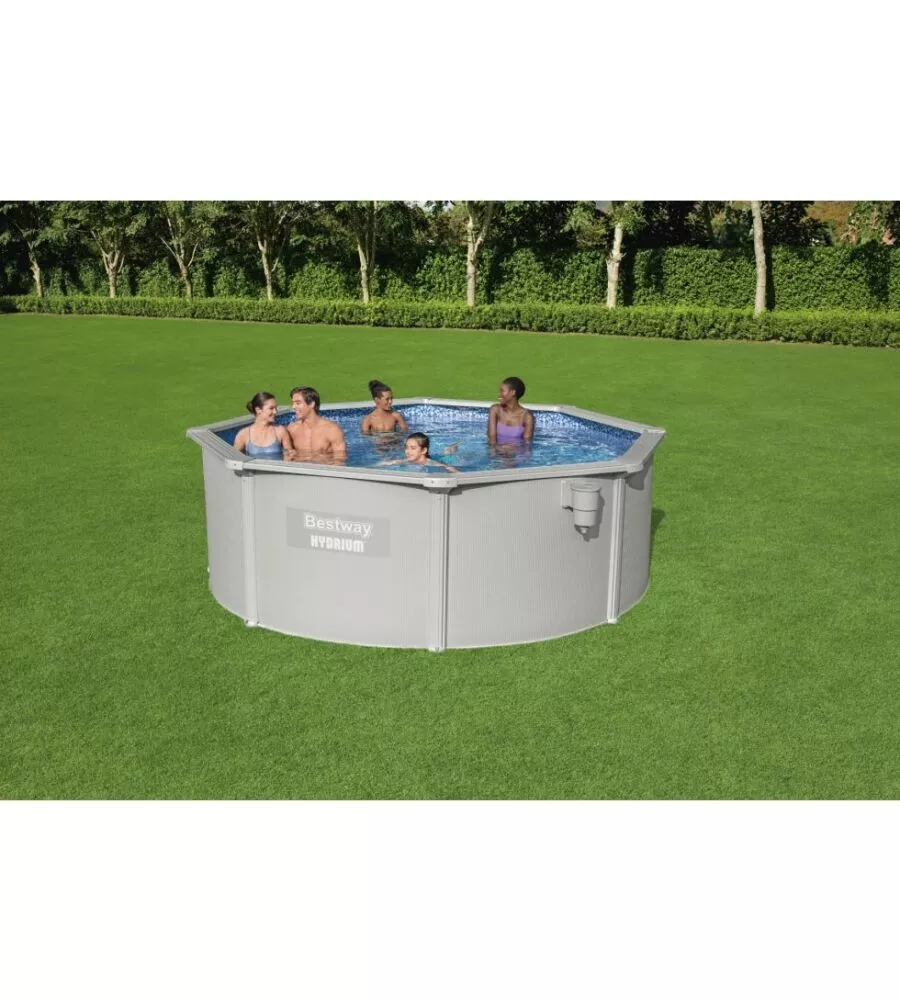 Piscina fuori terra rotonda bestway "hydrum" 360x120 cm con copertura, tappetino base, skimmer, scaletta e dispenser chemconnect - cod. 56574