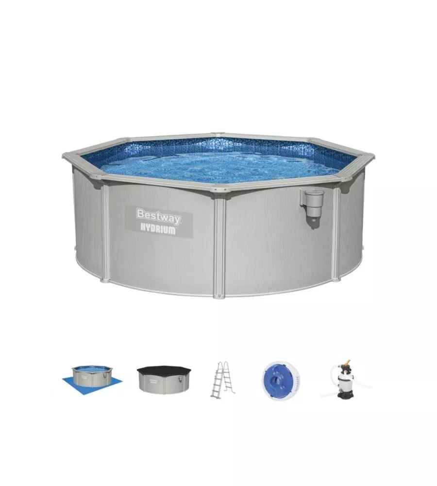 Piscina fuori terra rotonda bestway "hydrum" 360x120 cm con copertura, tappetino base, skimmer, scaletta e dispenser chemconnect - cod. 56574