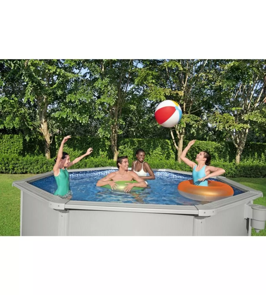 Piscina fuori terra rotonda bestway "hydrum" 360x120 cm con copertura, tappetino base, skimmer, scaletta e dispenser chemconnect - cod. 56574