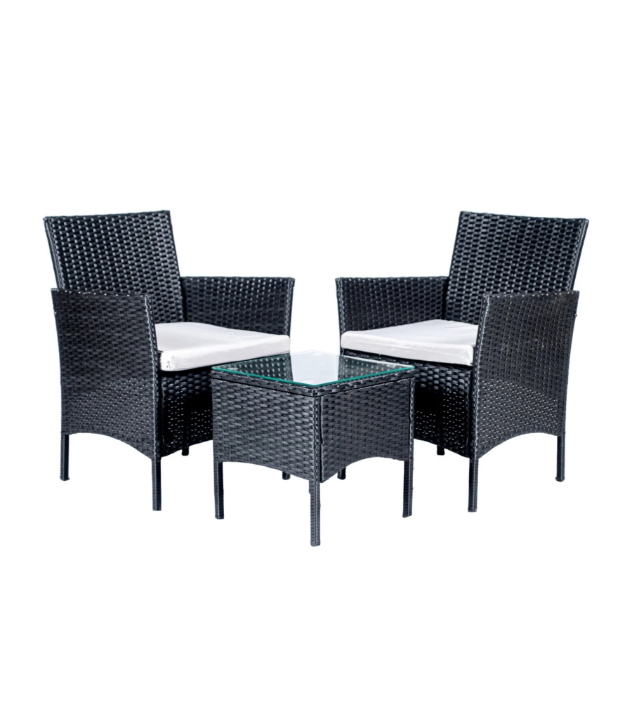 Set da esterno euro garden "lipsia" in rattan con cuscini colore grigio, 2 sedute e tavolino