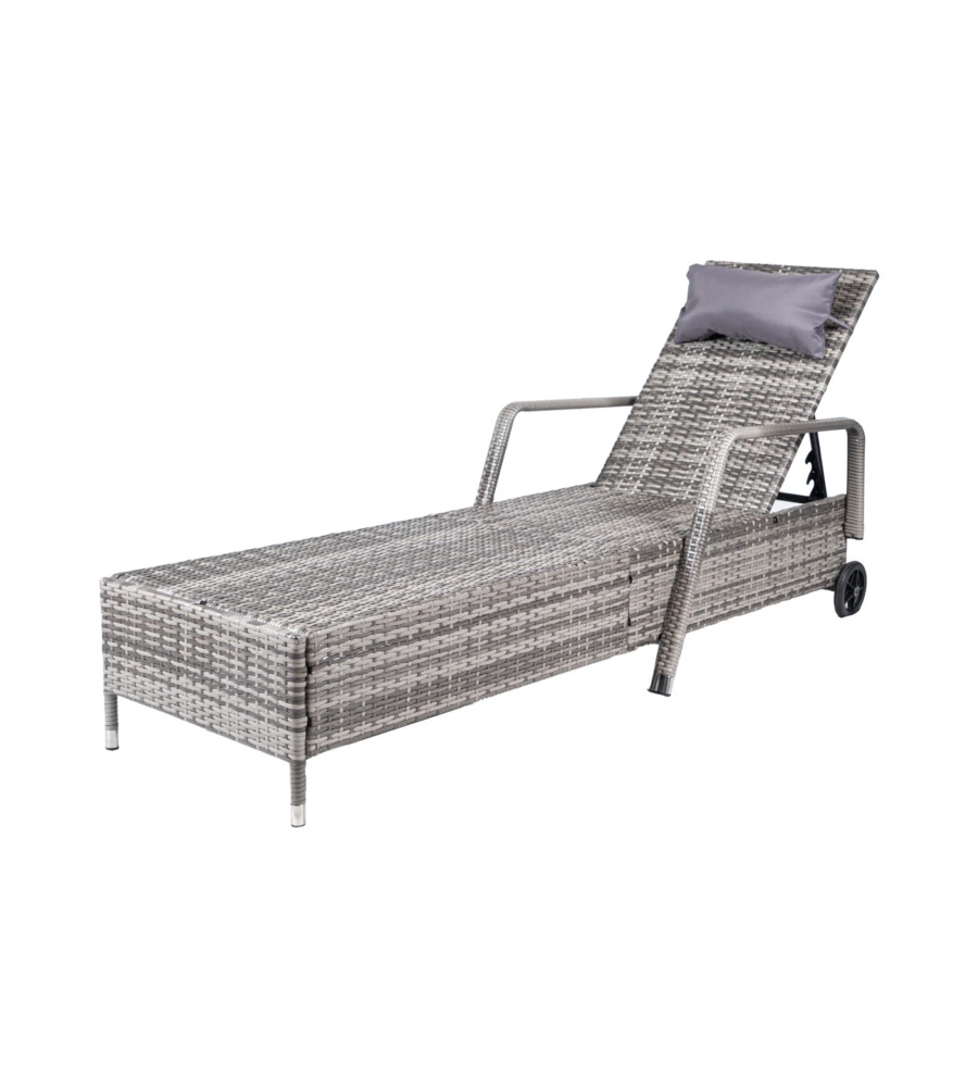 Lettino da esterno "holiday" in polyrattan grigio con cuscini e ruote, dimensioni 210x66x33 cm