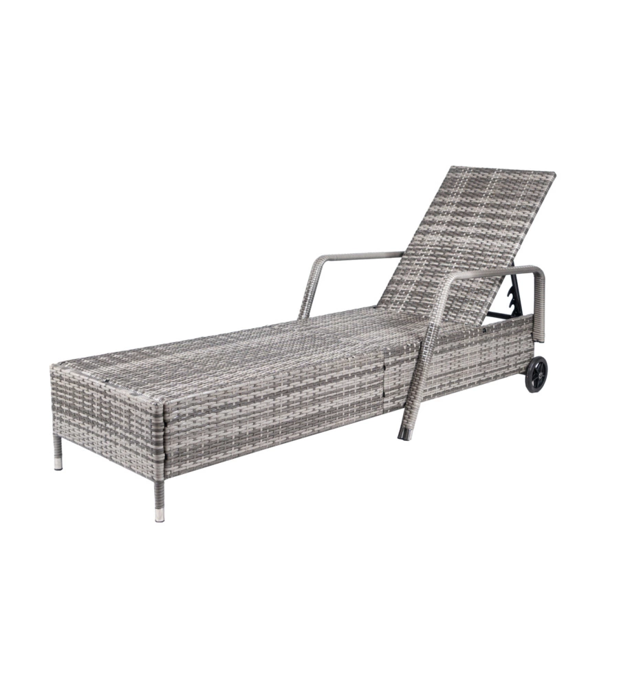 Lettino da esterno "holiday" in polyrattan grigio con cuscini e ruote, dimensioni 210x66x33 cm