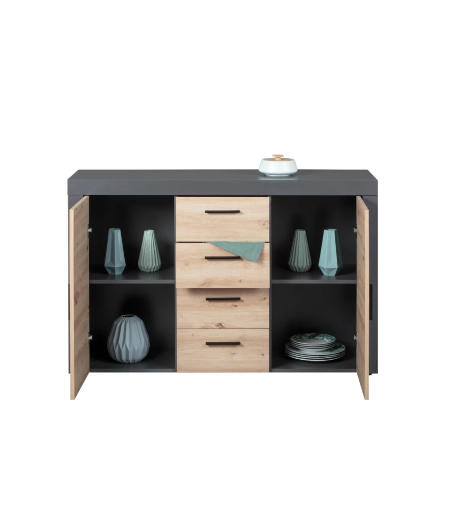 Mobile buffet grigio e quercia, 134x40x86 cm