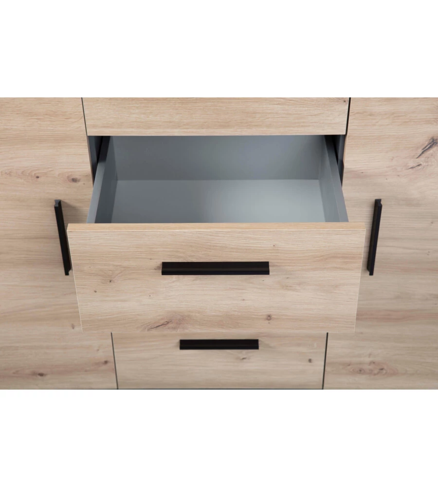 Mobile buffet grigio e quercia, 134x40x86 cm