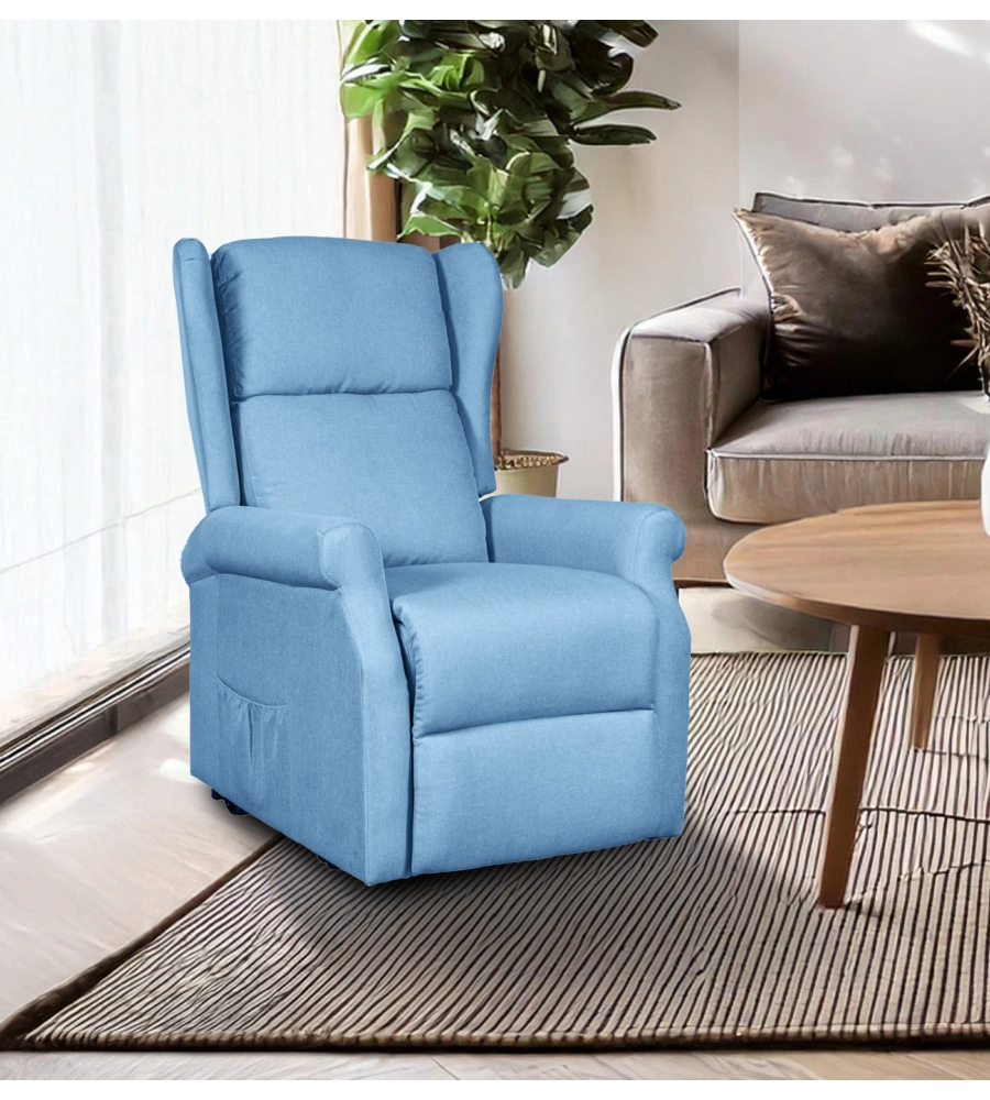 Poltrona con recliner elettrico bellahome "berg" tessuto azzurro, 72,5x94x109 cm