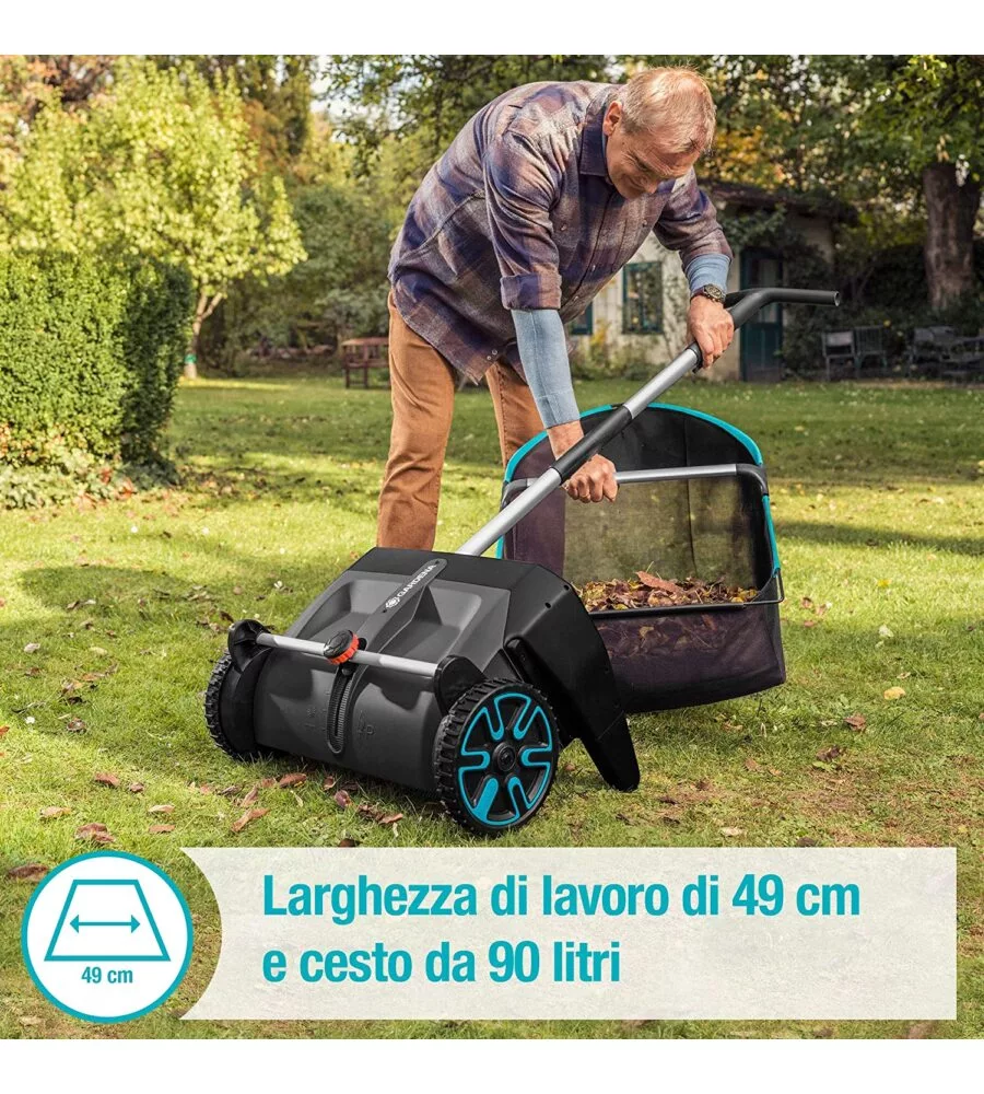 Spazzatrice raccogli foglie manuale gardena "3565-20" larghezza lavoro 49 cm