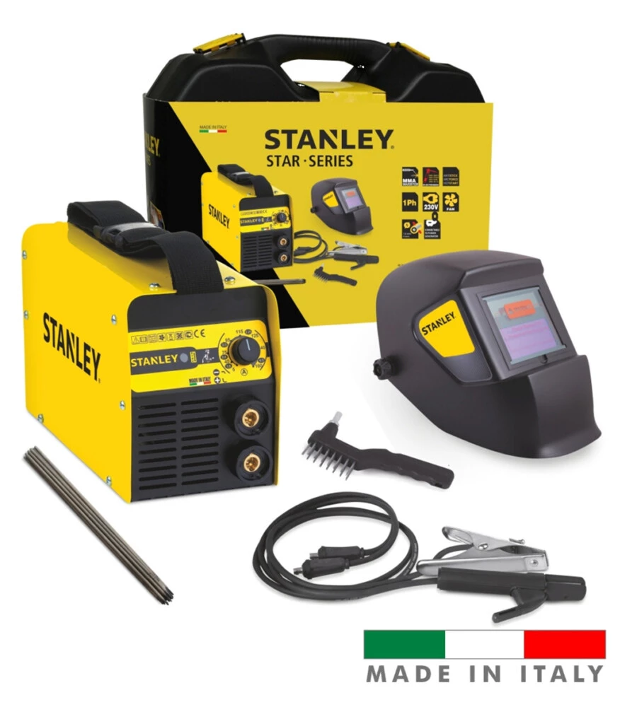 Saldatrice inverter mma ad elettrodo 130a stanley "star 3200" con accessori e maschera professionale