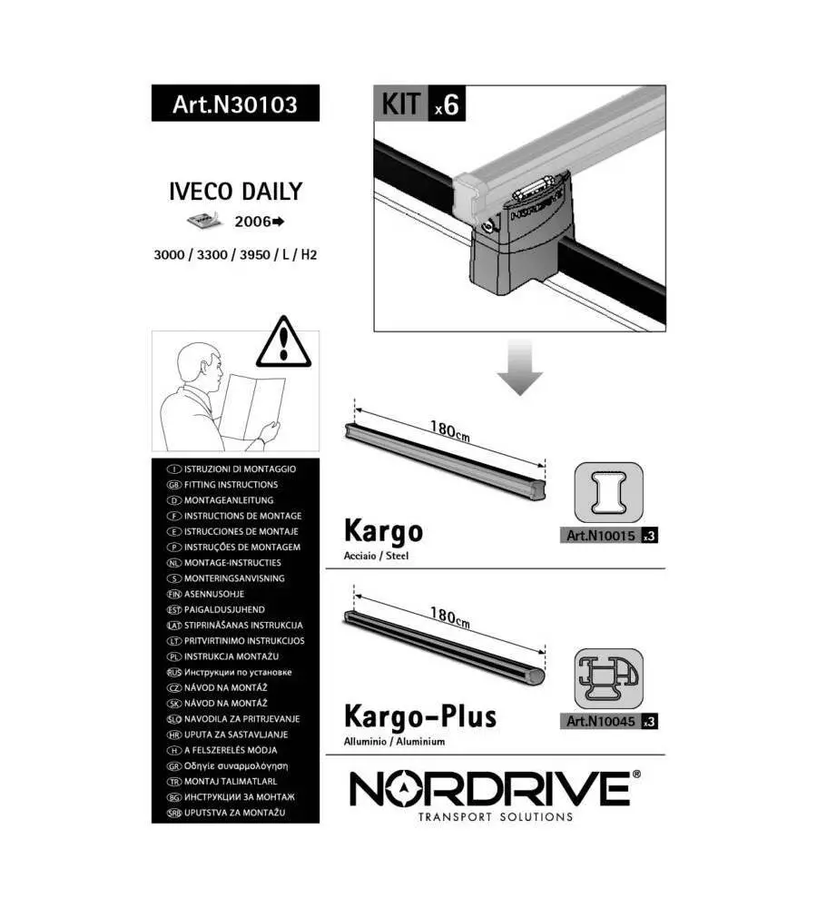 Kit attacchi per barre auto portatutto iveco daily 06> (3barre)  n30103