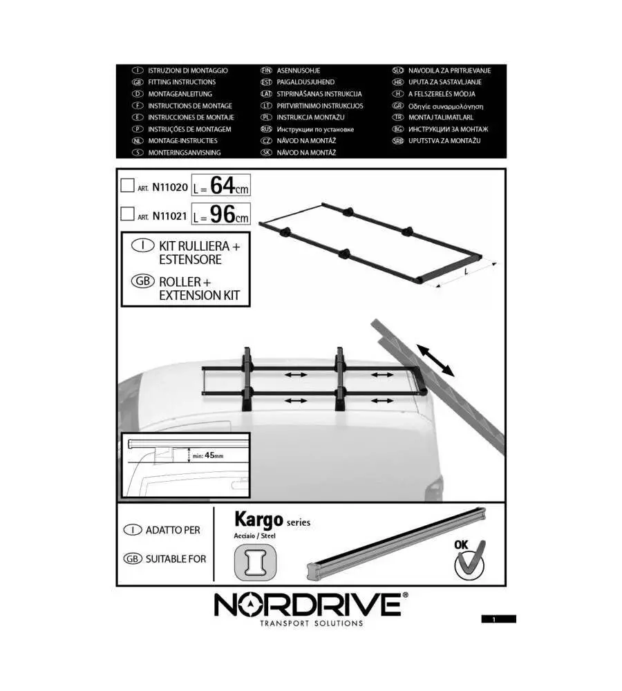 Kit rullo posteriore + estensore scorrevole - 96 cm  n11021