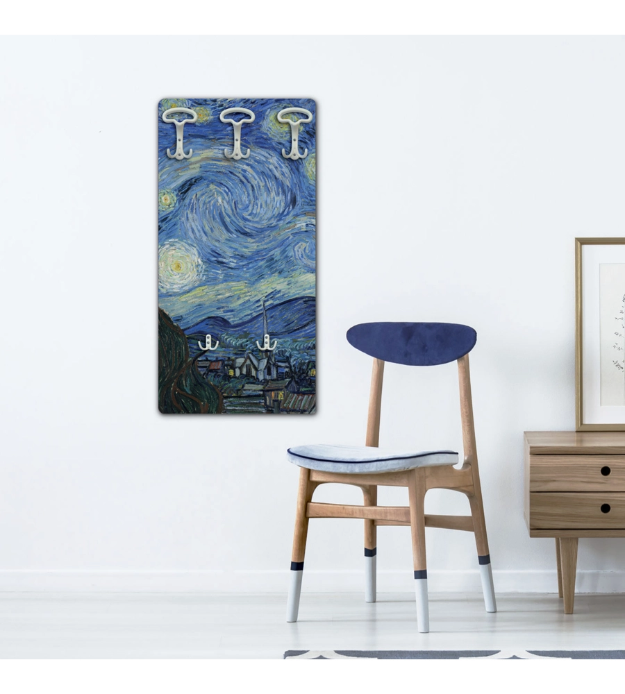 Attaccapanni "notte stellata" in legno con 5 ganci, 45x90x1 cm