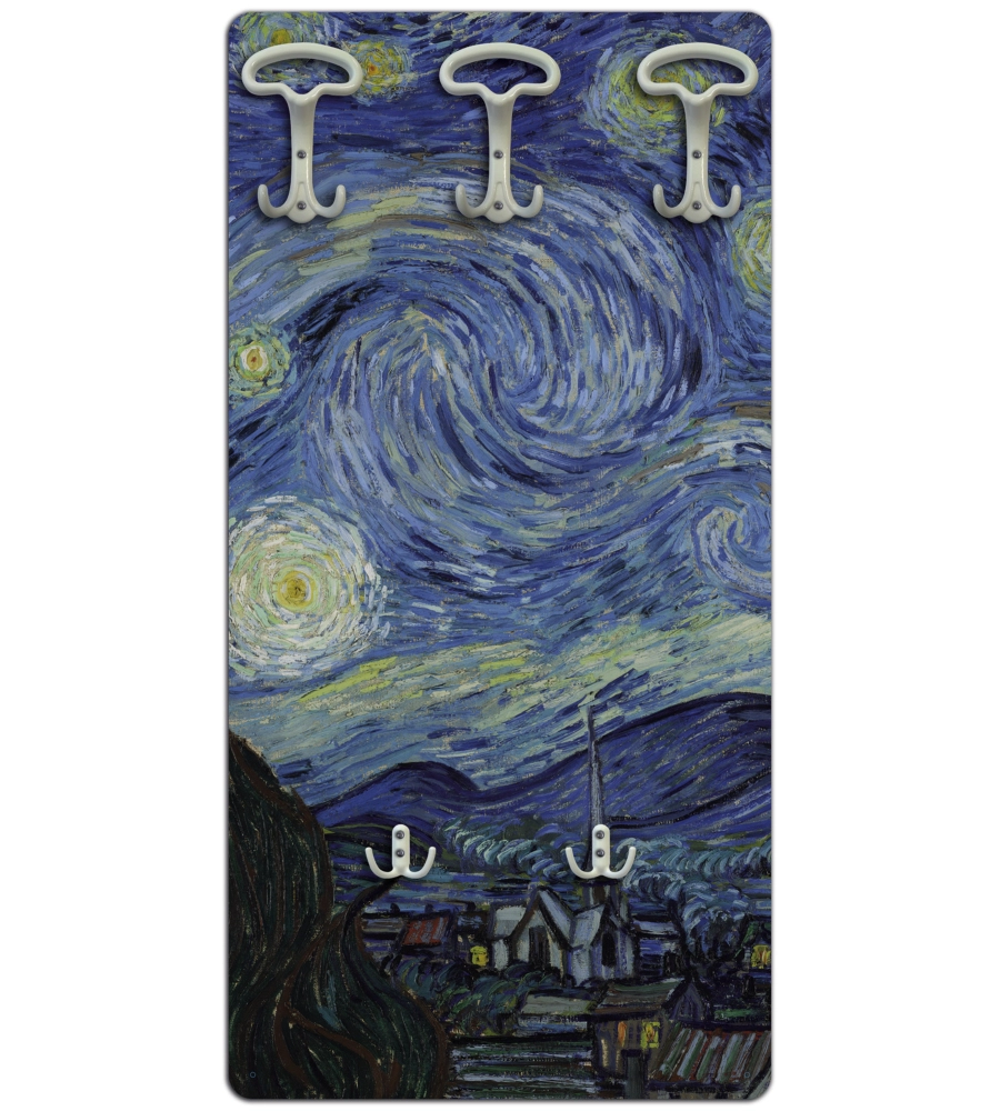 Attaccapanni "notte stellata" in legno con 5 ganci, 45x90x1 cm