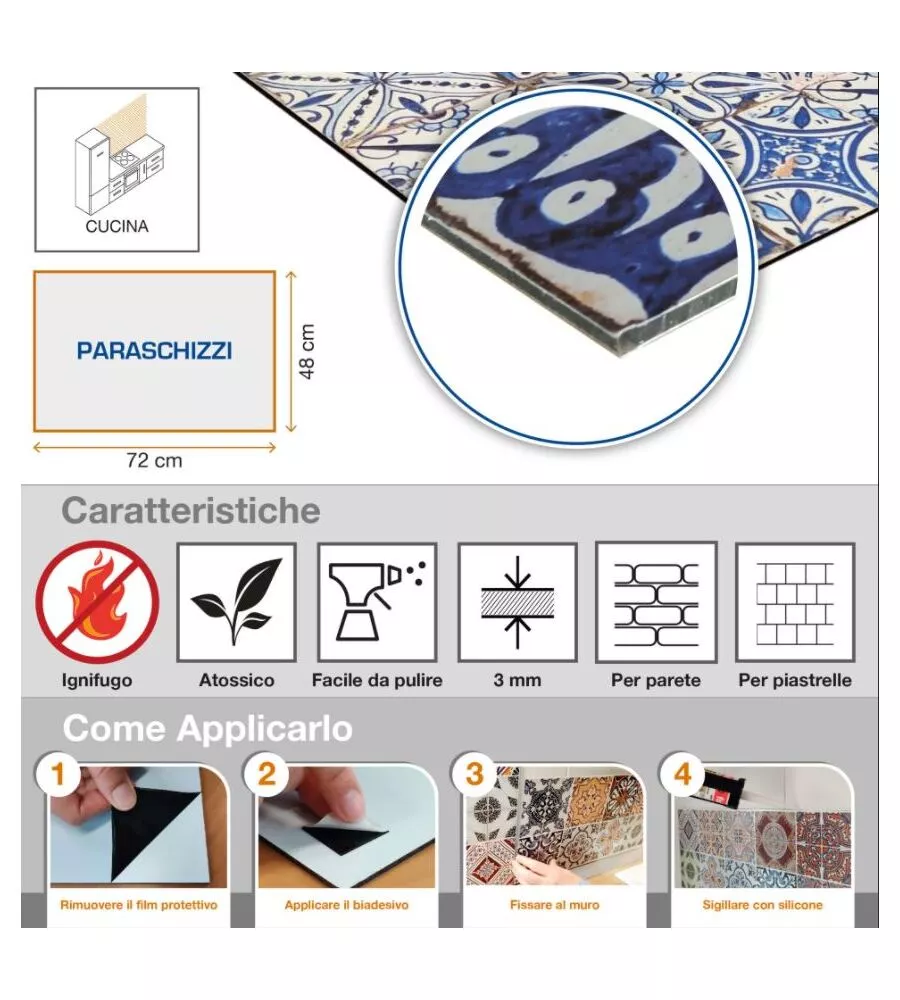 Paraschizzi in alluminio azulejos verdi, 48x72 cm