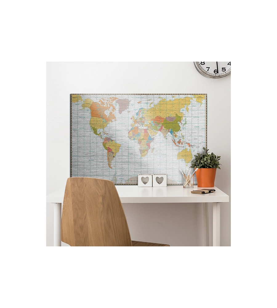 Quadro "world map" in alluminio spazzolato, 48x72 cm