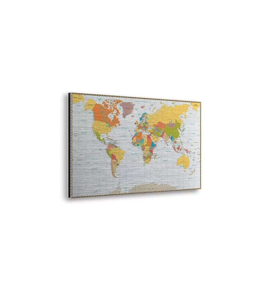 Quadro "world map" in alluminio spazzolato, 48x72 cm