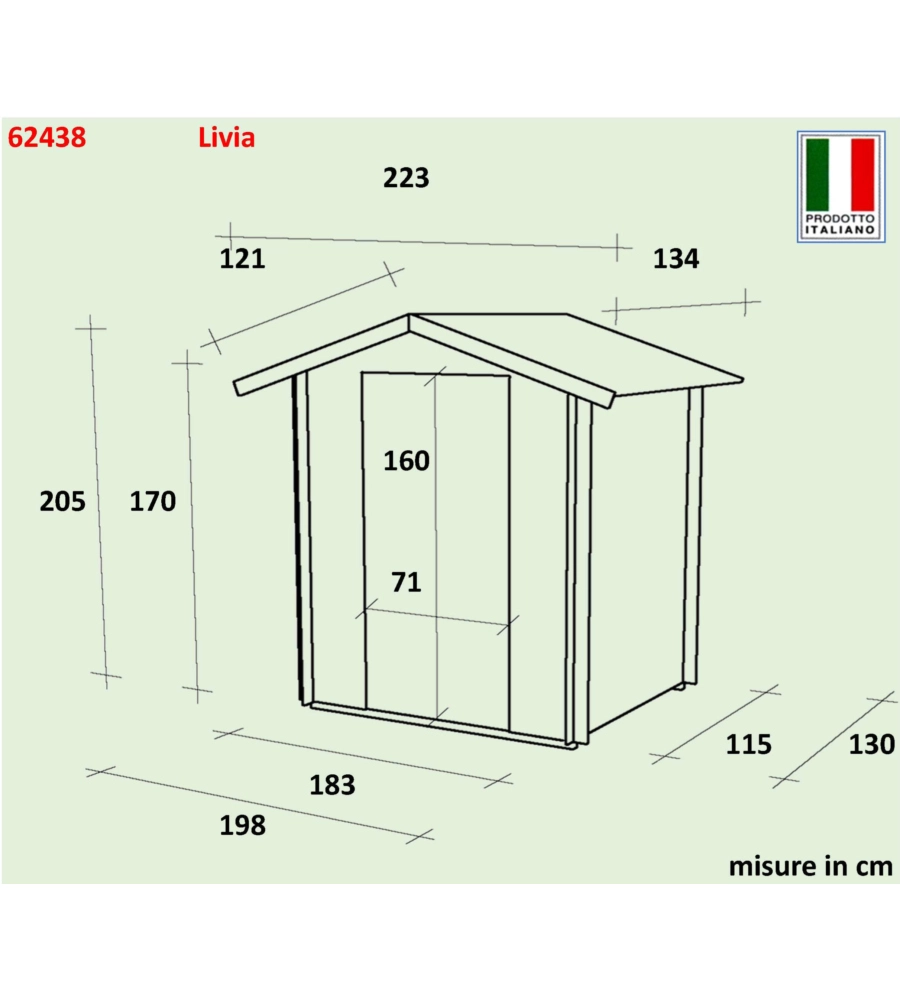 Casetta in legno da giardino livia con porta singola 198x130x205 cm - alce