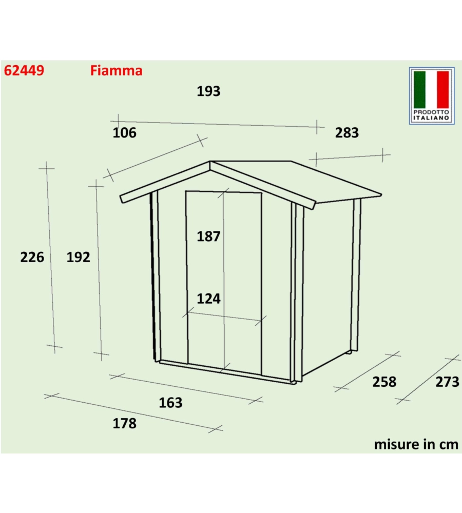 Casetta in legno da giardino alce "fiamma" con doppia porta 178x273x226 cm