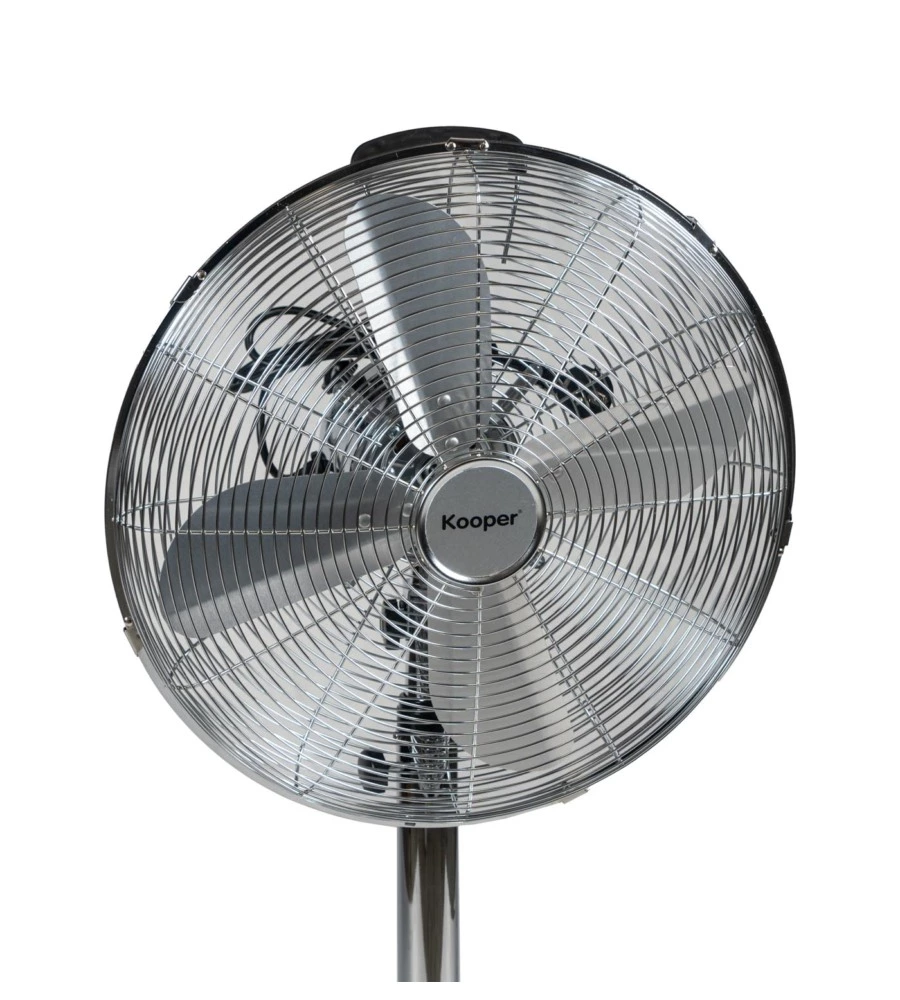 Ventilatore piantana cromato con base tonda, 140x40cm 50w