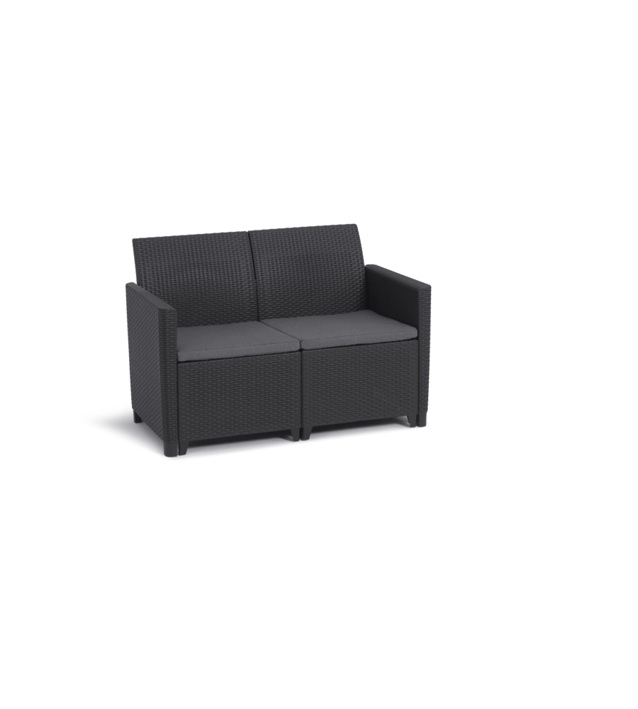 Set keter "claire lounge" da esterno con due divani a due posti e un tavolo 55,5x55,5 color grafite - k253445