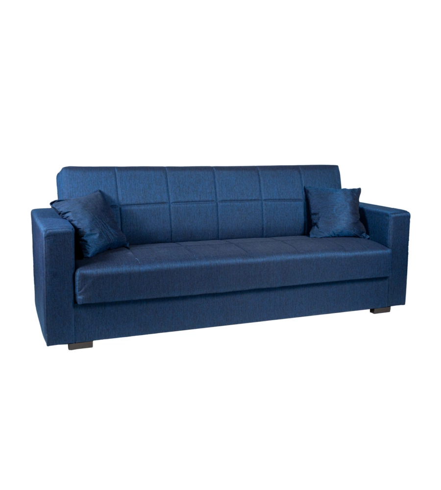 Divano letto "nora" 3 posti in tessuto blu, 212x80x87 cm