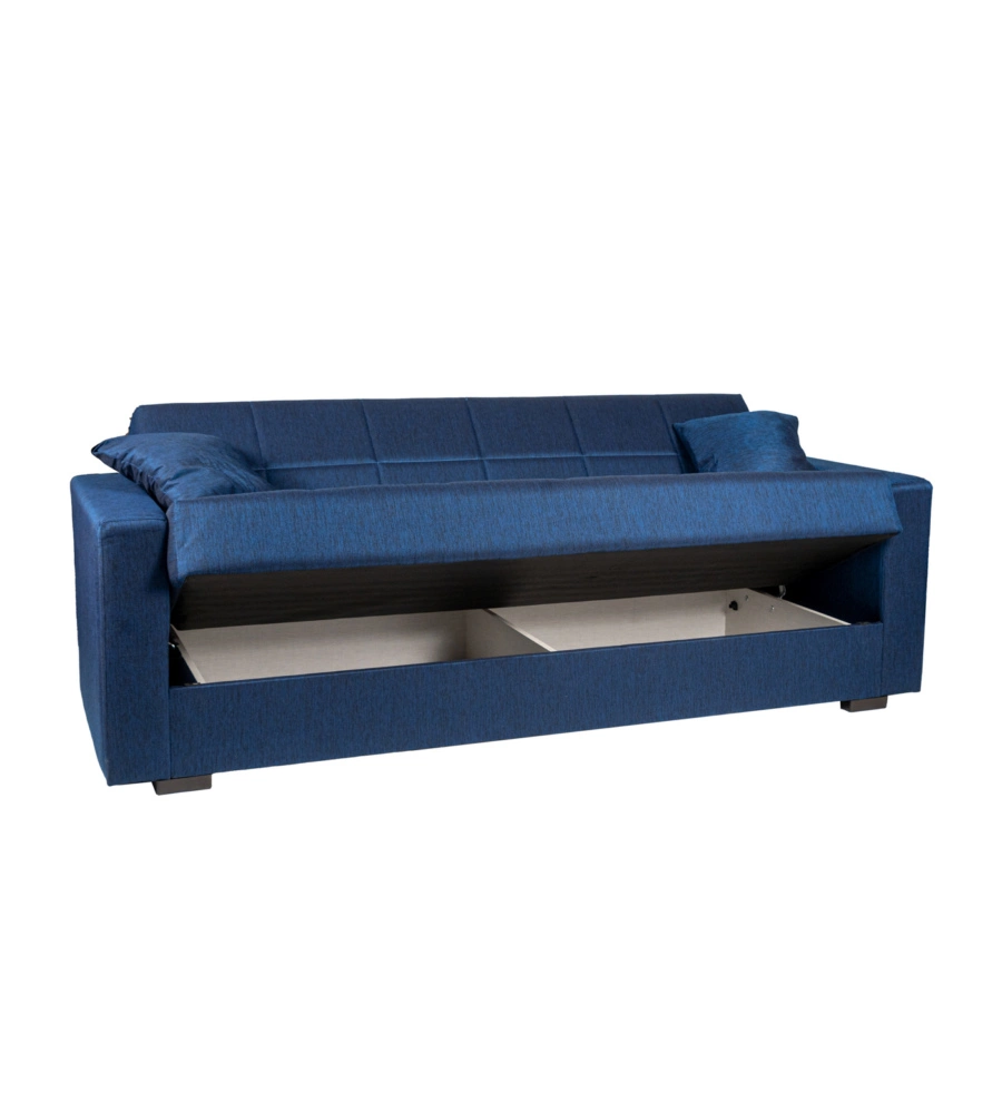 Divano letto "nora" 3 posti in tessuto blu, 212x80x87 cm