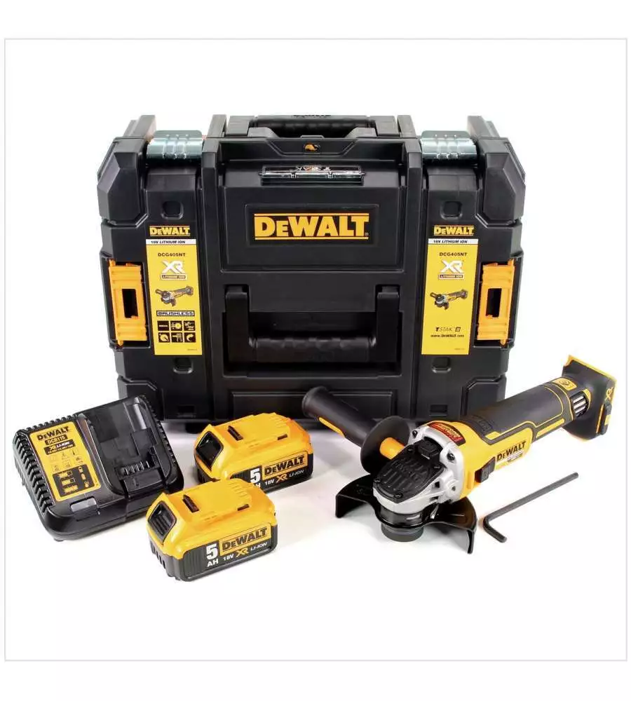 Smerigliatrice brushless a batteria dewalt dcg405pc con valigetta e due batterie da 18v 5.0 ah