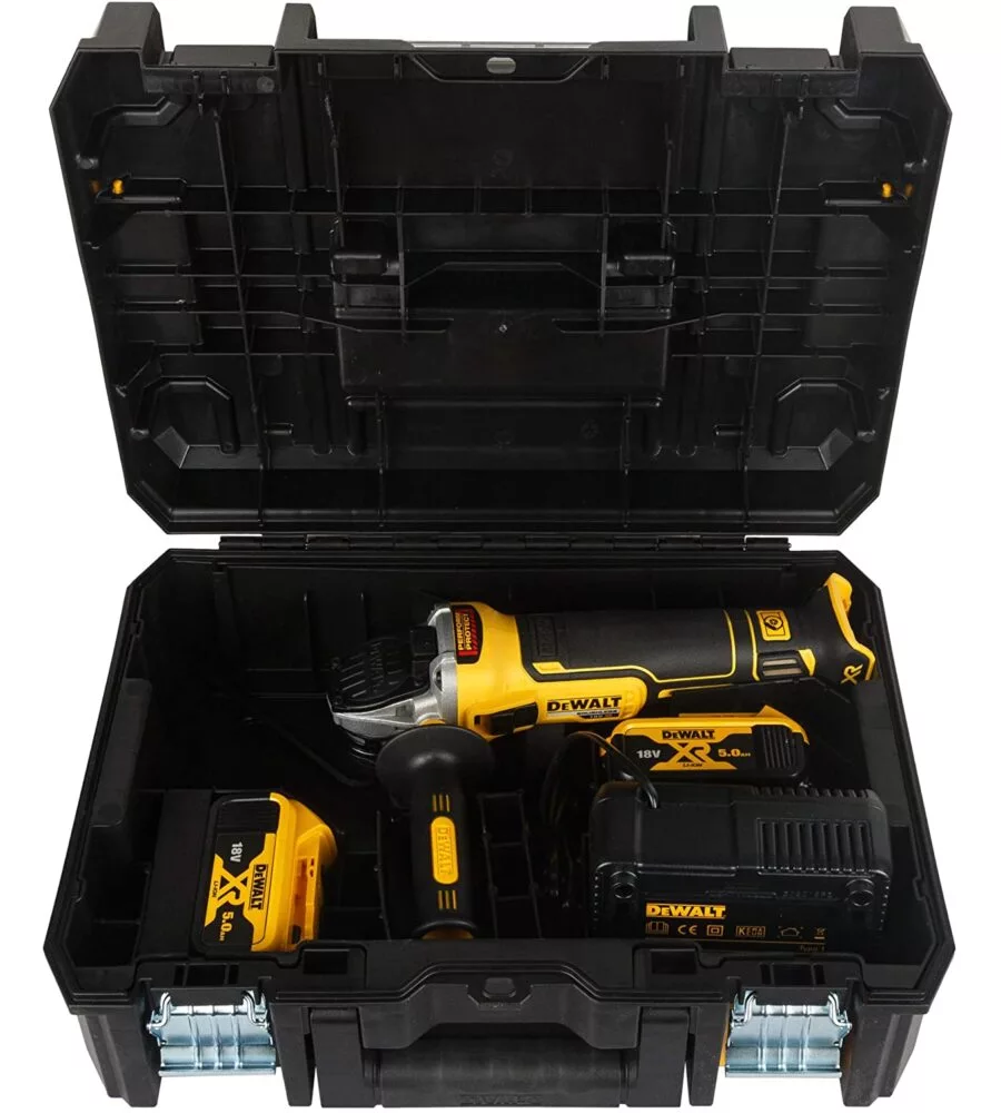 Smerigliatrice brushless a batteria dewalt dcg405pc con valigetta e due batterie da 18v 5.0 ah