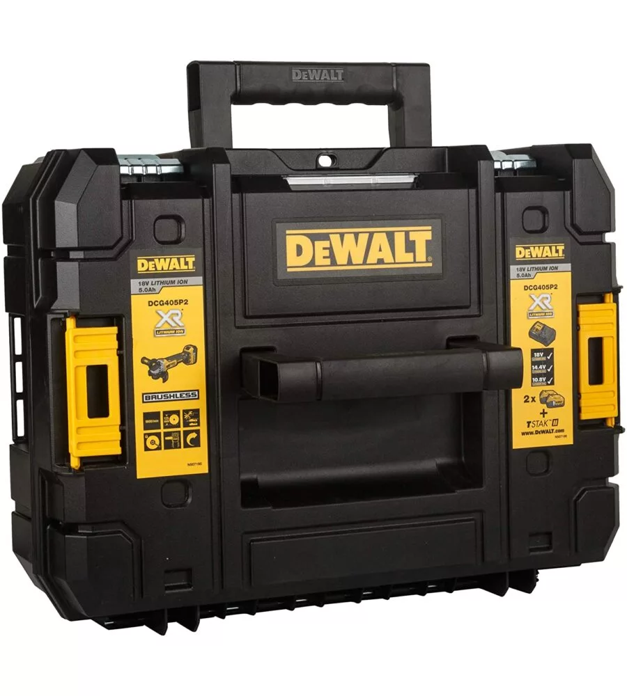 Smerigliatrice brushless a batteria dewalt dcg405pc con valigetta e due batterie da 18v 5.0 ah