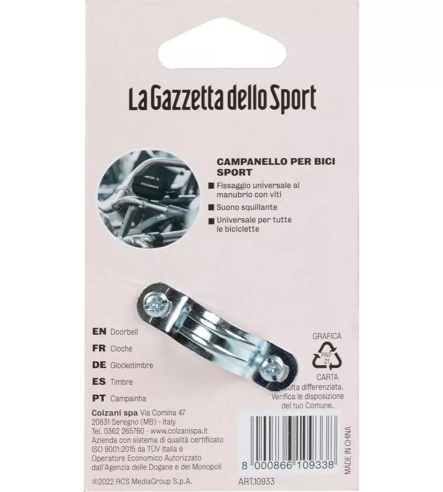 Campanello per bicicletta gazzetta dello sport nero, diametro 60 mm