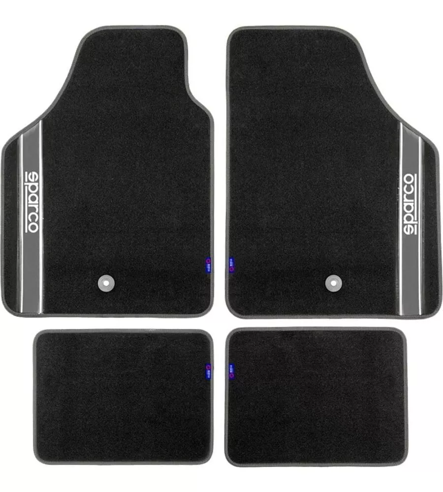 Set 4 pezzi tappeti moquette per auto sparco, colore grigio e nero