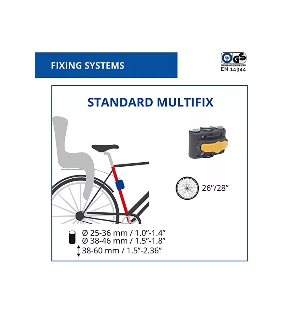 Seggiolino posteriore blu per bicicletta per bambini, max. 22 kg, da 3 a 8 anni - si fissa al telaio