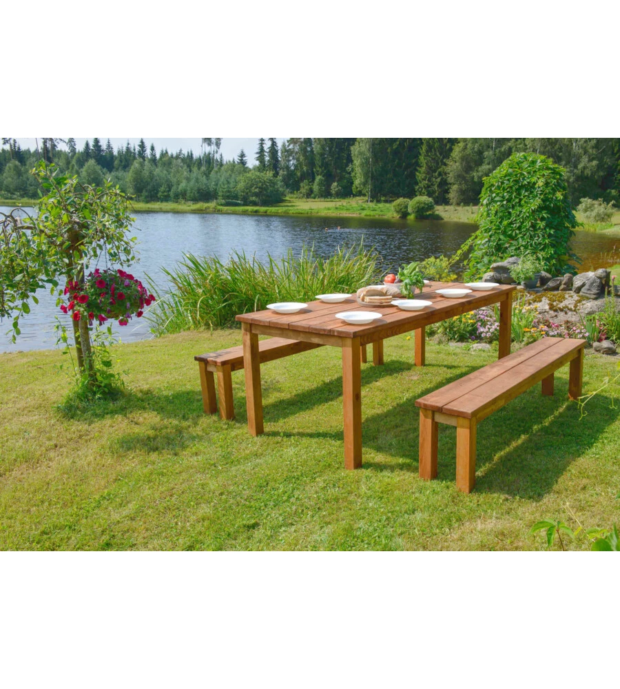 Set da giardino cecis, due panche e un tavolo in legno di pino