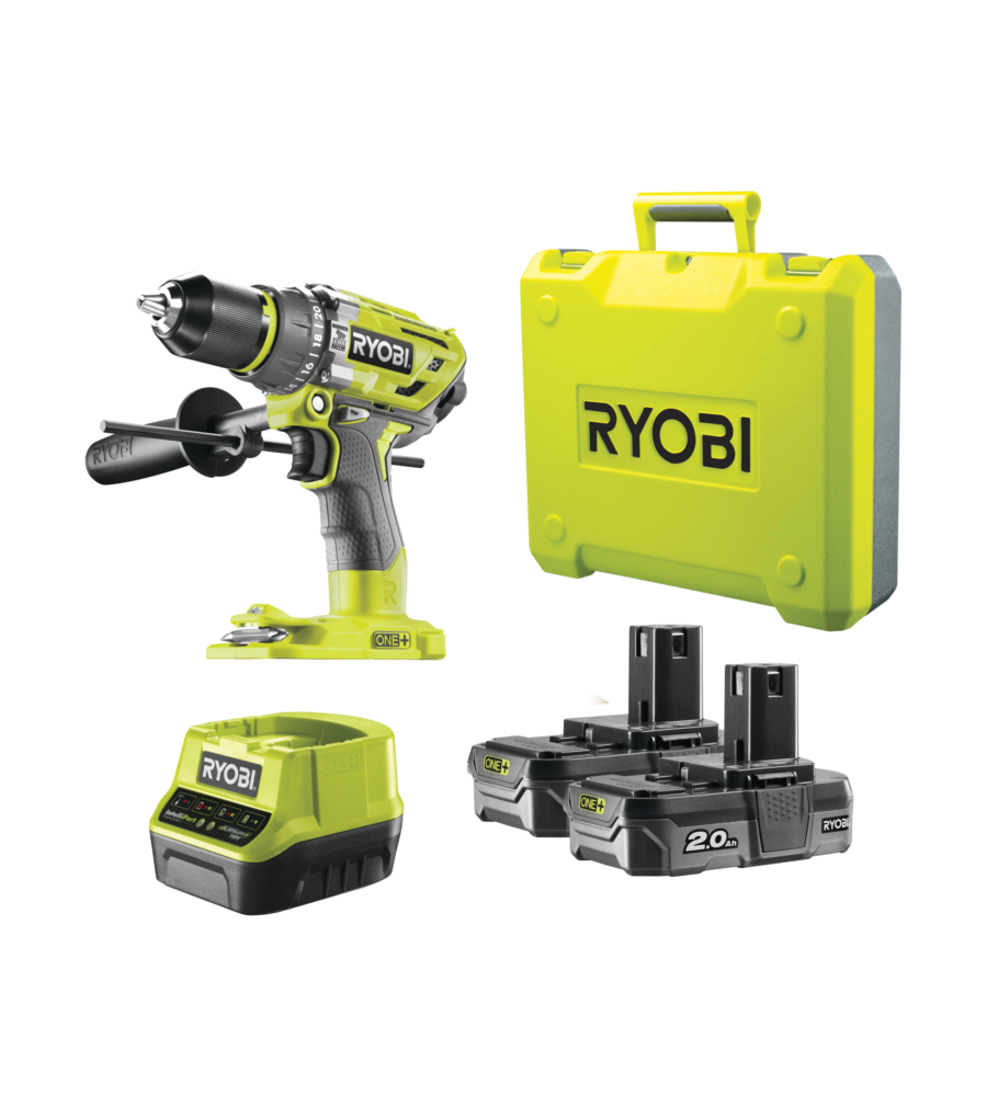 Trapano avvitatore a percussione brushless r18pd7-220b con due batterie 2.0 ah - ryobi