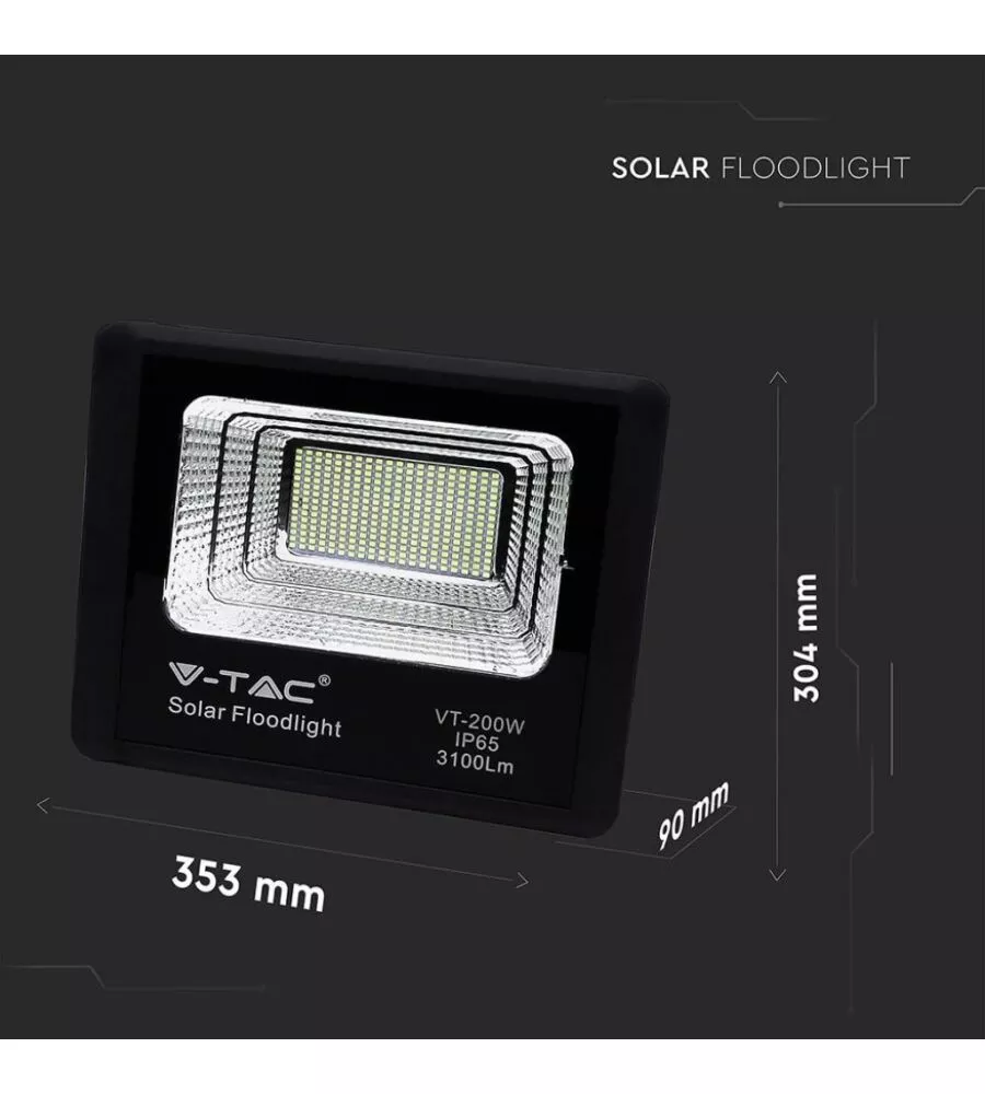 Faro led con pannello solare e telecomando 6000k, 40w