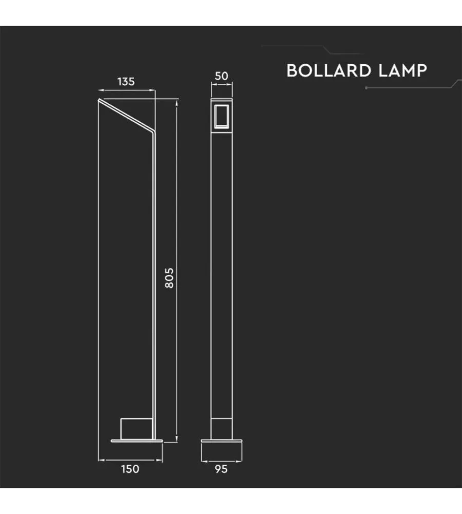 Lampione led da esterno nero 80 cm 4000k, 6w