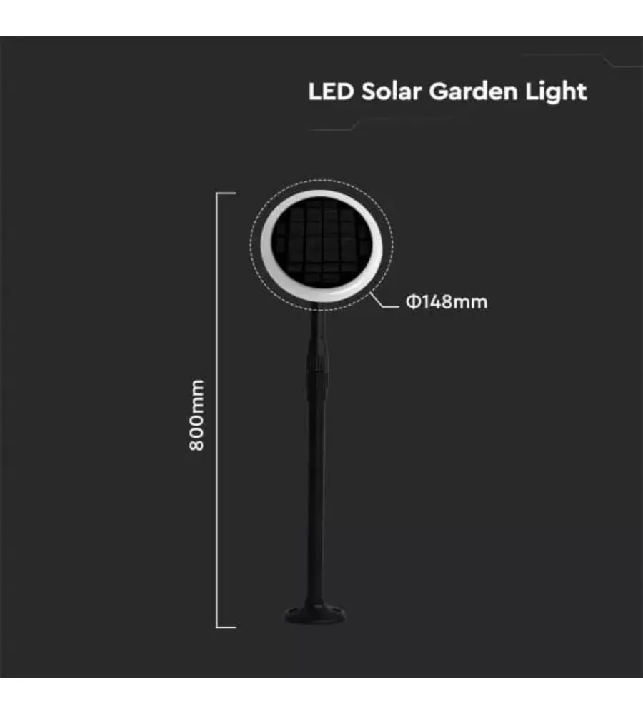 Piantana solare led da esterno nero 4000k, 3w