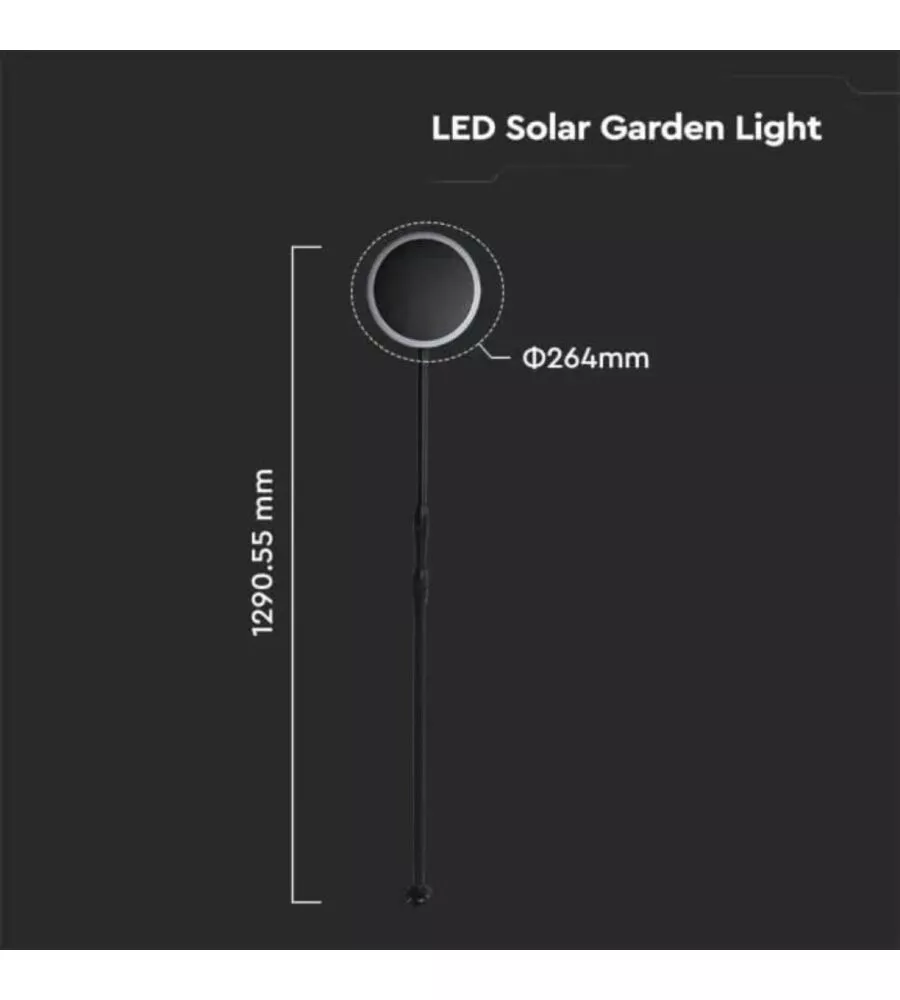 Piantana solare led da esterno nero 3000k, 8w