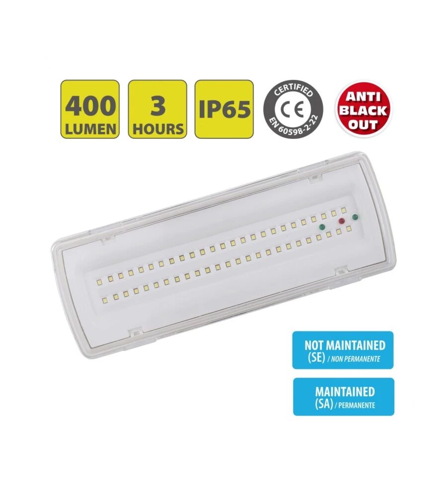 Luce di emergenza da parete - stenny - 400 lumen - ip65