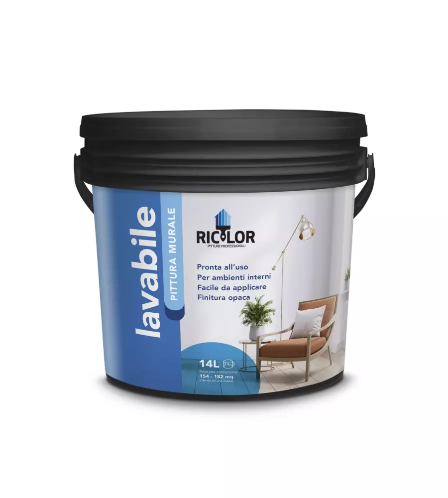 Pittura murale lavabile bianca, 14 lt - ricolor