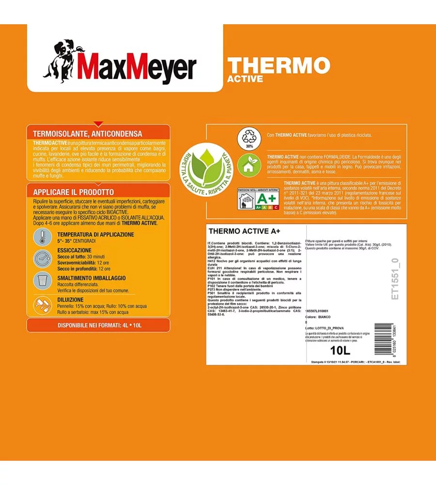 Pittura termoisolante "thermo active a+" bianco 10 litri - max meyer