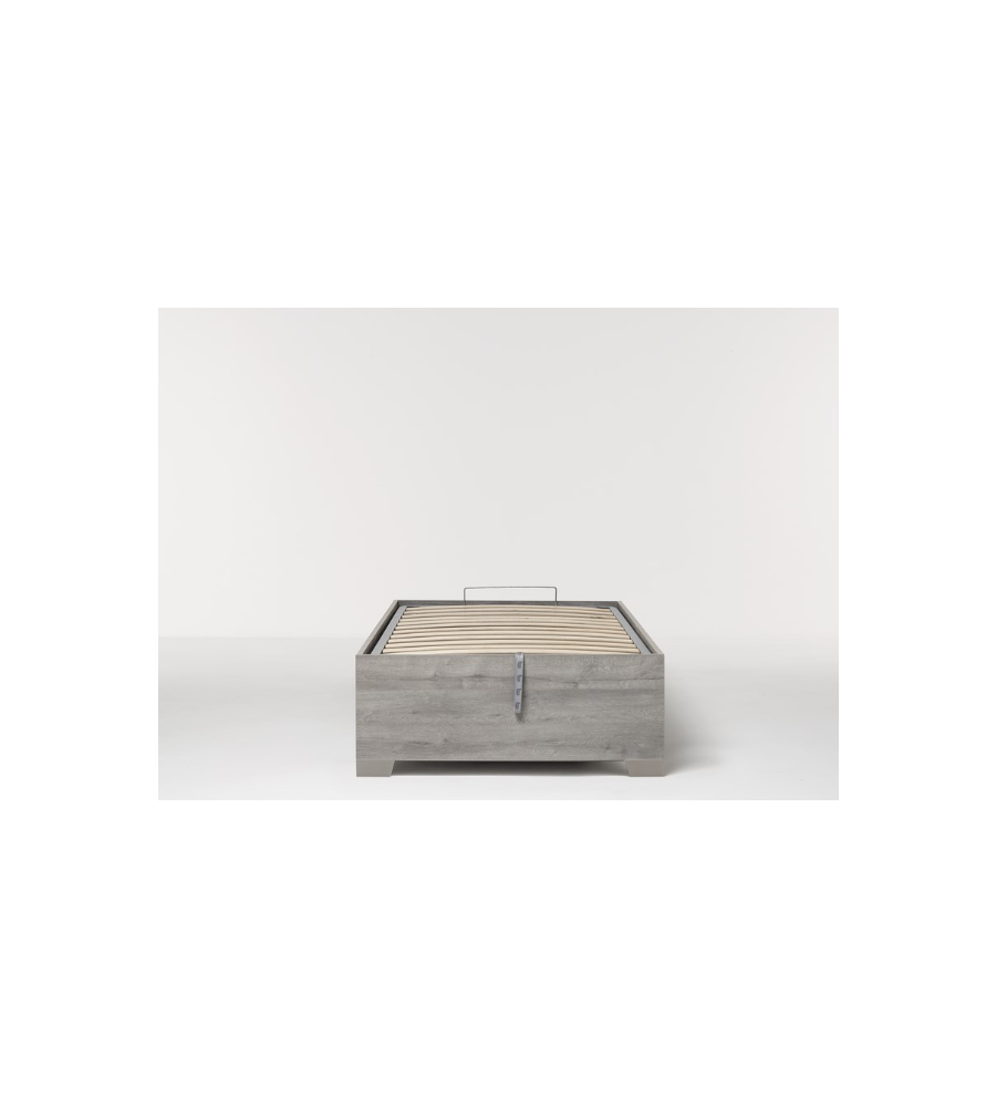 Letto Singolo bed Box Rovere Grigio Con Rete, Contenitore E Piedini  90x190 Cm in vendita online