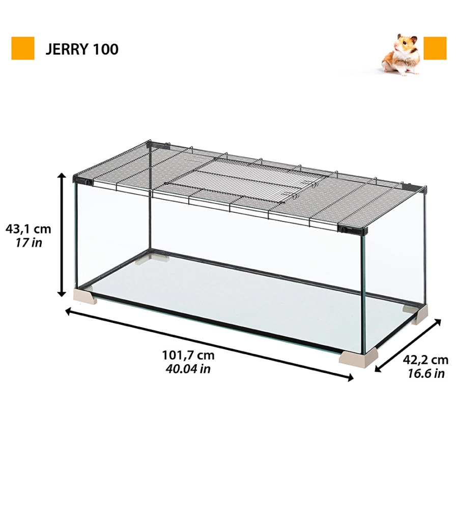 Gabbia per topi e ratti in vetro ' jerry 80', 101,7x42,9x43,1 cm - ferplast