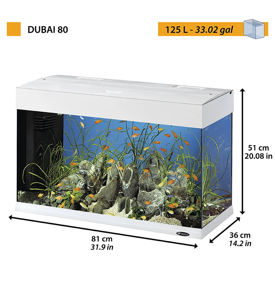 Acquario dubai 80 bianco con led - 81 x 36 x h 51 cm, 125 l - ferplast