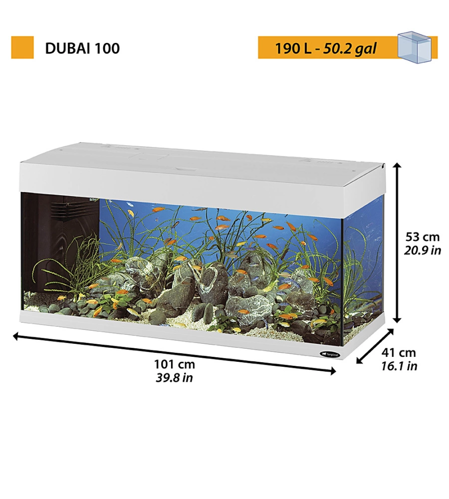 Acquario dubai 100 bianco con led -101 x 41 x h 53 cm - 190 l - ferplast